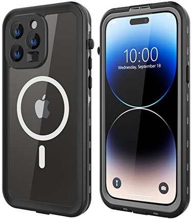 Guirble Magnetic for iPhone 14 Pro Case Waterproof Builtin Lens Screen Protector Shockproof Dropproof Dustproof Full Body Protection Durable Phone Case Black