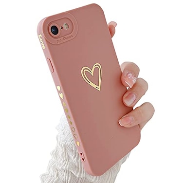 HJWKJUS Compatible with iPhone 66S Case for Women GirlCute Plated Love Heart with Full Camera Lens Protection Case Soft Silicone TPU AntiScratch Protective Cover for iPhone 66sPink