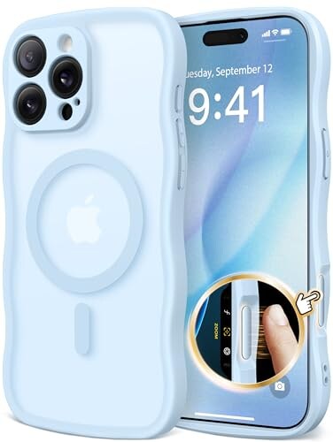 CAPRARO for iPhone 16 Pro Case for Women Girls Upgraded Full Camera Protection Compatible with MagSafe Cute Wave Translucent Matte Phone Case for iPhone 16 Pro Light Blue
