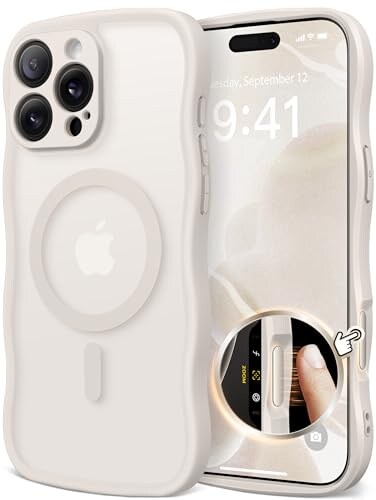 CAPRARO for iPhone 16 Pro Case for Women Girls Upgraded Full Camera Protection Compatible with MagSafe Cute Wave Translucent Matte Phone Case for iPhone 16 Pro Stone