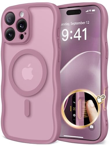 CAPRARO for iPhone 16 Pro Max Case for Women Girls Upgraded Full Camera Protection Compatible with MagSafe Cute Wave Translucent Matte Phone Case for iPhone 16 Pro Max Black Currant