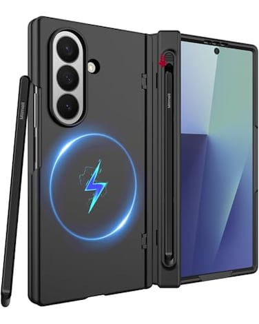 Miimall Magnetic for Samsung Galaxy Z Fold 7 Case with Pen Compatible with MagsafeS Pen Holder Hinge Protection Screen Protector Ultra Slim Thin Full Cover Phone Case for Z7 Fold7 5G Black