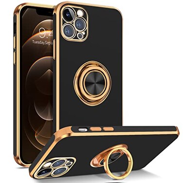 BENTOBEN Case for iPhone 12 Pro Max iPhone 12 Pro Max Case with Ring Holder Rotation Kickstand Flexible TPU Bumper Shockproof Protective Women Girl Men Boy Phone Cover for iPhone 12 Pro Max Black