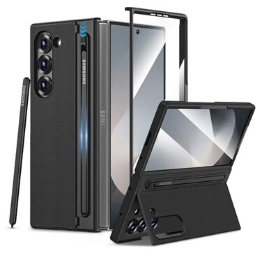 Maxdara for Z Fold 6 Case with S Pen Holder Galaxy Z Fold 6 Case with Hidden Foldable Kickstand and Builtin Screen Protector Slim Shockproof Phone Cover Black