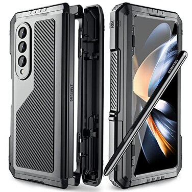 Mitywah Armour case for Saumsung Fold 4 FullBody Protect for Galaxy Fold 4 Case with S Pen Holder Shockproof Rugged Case with Hinge Protector Kickstand Black