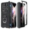Caka Galaxy Z Fold 3 Case with Slide Camera Lens Cover Builtin Kickstand Ring Holder Tempered Glass Screen Protector Magnetic Case for Samsung Z Fold 3 5G Black