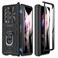 Caka Galaxy Z Fold 3 Case with Slide Camera Lens Cover Builtin Kickstand Ring Holder Tempered Glass Screen Protector Magnetic Case for Samsung Z Fold 3 5G Black