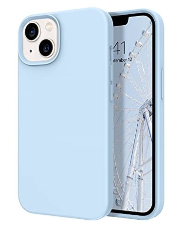 DOMAVER for iPhone 13 Case Smooth Liquid Silicone Soft Gel Rubber Microfiber Lining Cushion Cover Shockproof Protective Phone Cases Compatible with iPhone 13 Light Blue