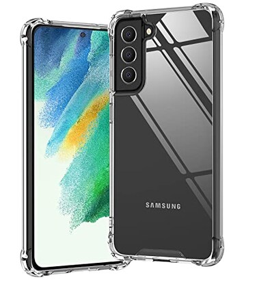 KIOMY Clear Case for Samsung Galaxy S21 FE 5G Shockproof Bumper Protective Cell Phone Back Cover Hybrid Design Hard PC Back with Flexible TPU Frame Crystal Clear