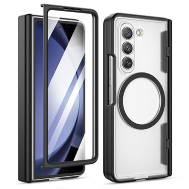 Maxdara for Z Fold 5 Case Compatible with Magsafe with Hinge Protection and Builtin Screen Protector Magnet Magnetic Translucent Cover for Samsung Galaxy Z Fold 5 Black