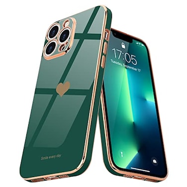 Teageo For iPhone 13 Pro Max Case for Women Girl Cute Love Heart Luxury Plating Soft Back Bling Cover Raised Camera Protection Bumper Silicone Shockproof Phone Case for iPhone 13 Pro MaxDarkish Green