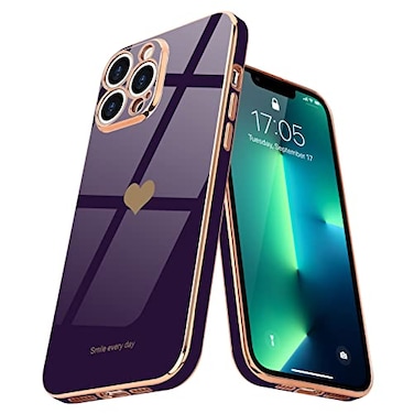 Teageo Compatible with iPhone 13 Pro Max Case for Girl Women Cute LoveHeart Luxury Bling Soft Cover Raised Camera Protection Bumper Silicone Shockproof Phone Case for iPhone 13 Pro Max Dark Purple