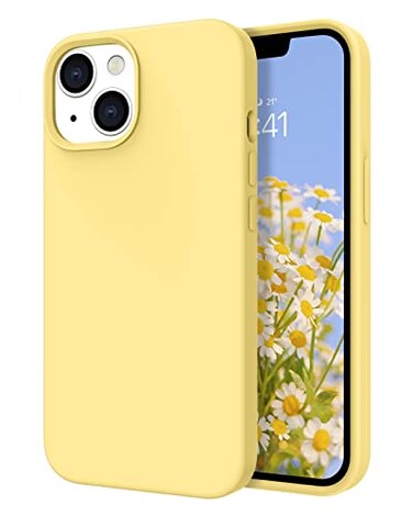 DOMAVER for iPhone 13 Case Liquid Silicone Slim Soft Gel Rubber Microfiber Lining Cushion Women Girls Protective Cases for iPhone 13 Yellow
