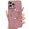 MGQILING Compatible with iPhone 12 Pro Max Magnetic Glitter Case Luxury Plating Cute Bling Clear Phone Case Compatible with MagSafe for Women Girls with Camera Protector Back Cover Pink