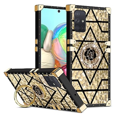 KuDiNi for Samsung A71 5G Case Galaxy A71 5G Case for Women Case Retro Elegant Classic Luxury Stylish Shock Soft TPU Edge Protective Cover with Kickstand for Samsung Galaxy A71 Gold Flower