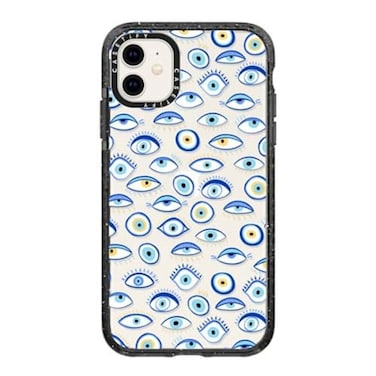 CASETiFY Impact Case for iPhone 11 Blue All Seeing Eye Summer Holiday Pattern Clear Black