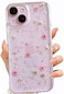 LSEEKA for iPhone 15 iPhone 14 iPhone 13 Clear Case with Pressed Real Flowers DesignGlitter Cute Pink Floral Pattern Soft TPU Protective Women Girls Phone Cover for iPhone 131415