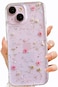 LSEEKA for iPhone 15 iPhone 14 iPhone 13 Clear Case with Pressed Real Flowers DesignGlitter Cute Pink Floral Pattern Soft TPU Protective Women Girls Phone Cover for iPhone 131415