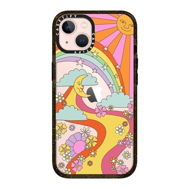 CASETiFY Impact iPhone 13 Case 66ft Drop Protection Flower Power Retro Hippie Boho Clear Black