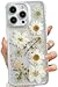 LSEEKA for iPhone 14 Pro Max Clear Case with Pressed Real Flowers DesignGlitter Cute White Floral Pattern Slim Soft TPU Protective Women Girls Phone Cover for iPhone 14 Pro Max