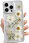 LSEEKA for iPhone 14 Pro Max Clear Case with Pressed Real Flowers DesignGlitter Cute White Floral Pattern Slim Soft TPU Protective Women Girls Phone Cover for iPhone 14 Pro Max