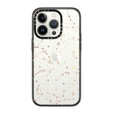 CASETiFY Compact iPhone 14 Pro Case 4 ft 2X Military Grade Drop ProtectionSlimLightweight Space Pattern on Clear Background Clear Black