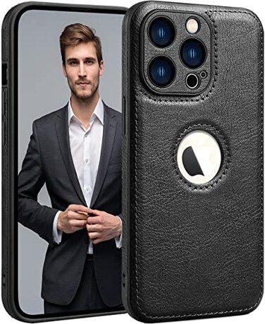 SOUTEM PU Leather Case for iPhone 14 ProFull Camera Lens Protection CoverPU Leather Slim Luxury Business NonSlip Grip Rugged Shockproof Full Body Protective Case for iPhone 14 ProBlack