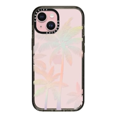 CASETiFY Impact Case for iPhone 15 4X Military Grade Drop Tested 82ft Drop Protection Flower Prints Modern Tropical Palm Tree Clear Black