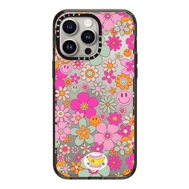 CASETiFY Impact iPhone 15 Pro Max Case 4X Military Grade Drop Tested 82ft Drop Protection Stickers Prints Groovy Pattern Clear Clear Black