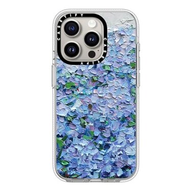 CASETiFY Clear iPhone 15 Pro Case Not Yellowing 66 ft 3X Military Grade Drop ProtectionMagsafe Nantucket Blue Hydrangeas Clear