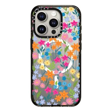 CASETiFY Impact Case for iPhone 15 Pro 4X Military Grade Drop Tested 82ft Drop ProtectionCompatible with Magsafe Bright Spring Flowers Clear Black