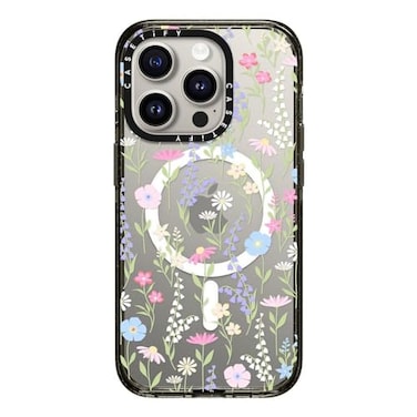CASETiFY Impact iPhone 15 Pro Case 4X Military Grade Drop Tested 82ft Drop ProtectionCompatible with Magsafe Flower Prints Pink Pastel Cute Floral Clear Black