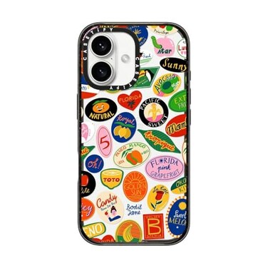 CASETiFY Impact Case for iPhone 16 Slim 82 ft 4X Military Grade Drop ProtectionWireless Charging Compatible Fruit Stickers Clear Black