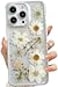 LSEEKA for iPhone 16 Pro Max Clear Case with Pressed Real Flowers DesignGlitter Cute White Floral Pattern Slim Soft TPU Protective Women Girls Phone Cover for iPhone 16 Pro Max