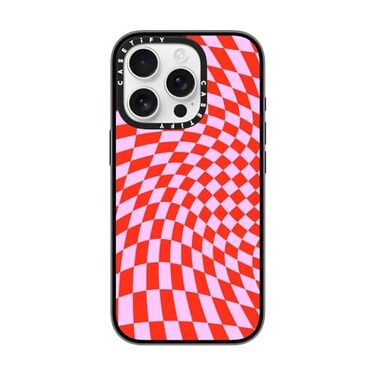 CASETiFY Compact Case for iPhone 16 Pro Lightweight 4 ft 2X Military Grade Drop ProtectionSlim Strawberry Checkers Clear Black