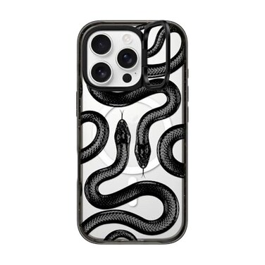 CASETiFY Impact Ring Stand Case for iPhone 16 Pro Kickstand 66 ft 3X Military Grade Drop ProtectionCompatible with Magsafe Black Kingsnake Clear Black
