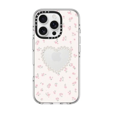 CASETiFY Clear iPhone 16 Pro Case Not Yellowing 66 ft 3X Military Grade Drop ProtectionMagsafe Pearly Heart Clear