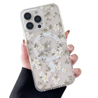 ZTOFERA for iPhone 16 Pro Max Magnetic Case Compatible with MagsafeAesthetic Floral Pattern Design Cute for Girl WomenAntiDrop Protective Hard Phone Cover for iPhone 16 Pro MaxBig White Flower