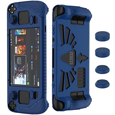 SUIHUOJI Steam DeckSteam Deck OLED Standing Protective Case Thickening Silicone Accessories Protector Soft Cover Skin Shell with 2 Pairs Thumb Grips Full Protection for Valve Stream Deck Blue
