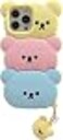 YAKVOOK for iPhone 15 Pro Max Bear Case Kawaii Phone Cases 3D Silicone Cartoon Case with Keychain Fun Apply to iPhone 15 Pro Max Cute Case Soft Rubber Protector for Women Girls