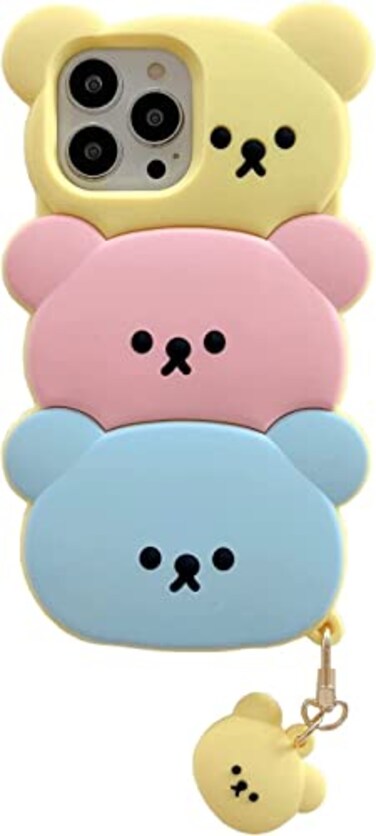 YAKVOOK for iPhone 15 Pro Max Bear Case Kawaii Phone Cases 3D Silicone Cartoon Case with Keychain Fun Apply to iPhone 15 Pro Max Cute Case Soft Rubber Protector for Women Girls