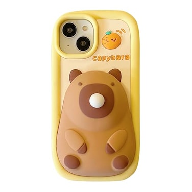 QoKcoahn Case Compatible with iPhone 15 Pro MaxCute 3D Kawaii Funny Cartoon Capybara Blowing Bubbles Cover for Women Girls Soft Silicone Gel Drop Protector