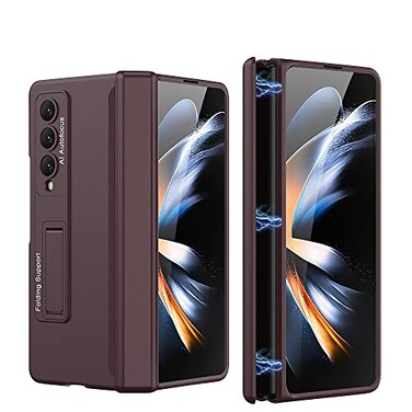 PUROOM for Samsung Galaxy Z Fold 4 Case Hinge Coverage Protective Case with Builtin Kickstand PC Magnetic AllInclusive Shockproof Cover for Samsung Galaxy Z Fold 4 5G Wine Red
