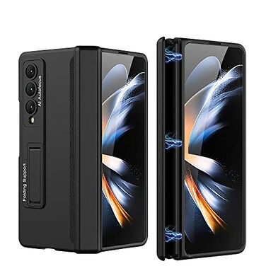 PUROOM for Samsung Galaxy Z Fold 4 Case Hinge Coverage Protective with Kickstand PC Magnetic AllInclusive Shockproof Cover for Z Fold 4 5G Black
