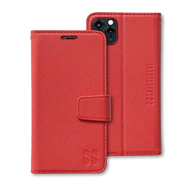 SafeSleeve Wallet Leather Case for iPhone 1212 Pro EMF Blocker for Cell Phone Protective Vegan Leather Folio with 3 Card Storage Adjustable Stand and Slim Everyday Carry Design Red