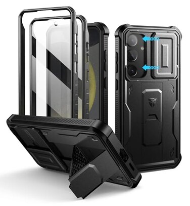 Dexnor for Samsung Galaxy S24 Plus Case with Builtin Slide Camera Cover Screen Protector Kickstand Shockproof Rugged Case FullBody Bumper Protective Cover for Galaxy S24 Plus 2024Black
