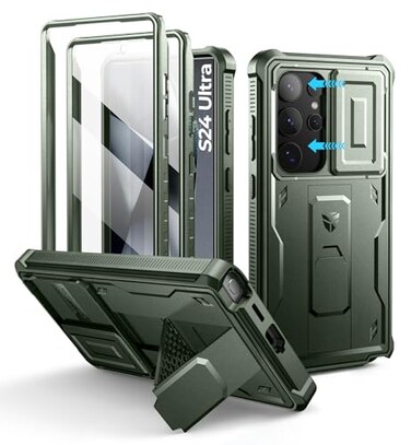 Dexnor for Samsung Galaxy S24 Ultra Case with Builtin Slide Camera Cover Screen Protector KickstandShockproof Rugged Case FullBody Bumper Protective Cover for Galaxy S24 Ultra 2024Army Green