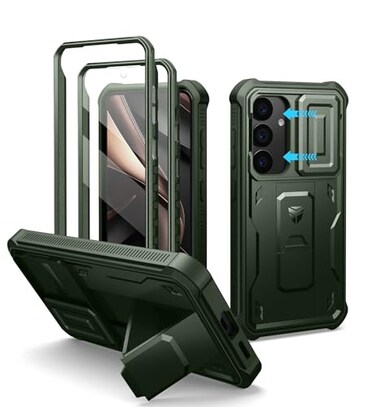 Dexnor for Samsung Galaxy S25 Case with Builtin Slide Camera Cover Screen Protector KickstandHeavyDuty Shockproof Rugged Case FullBody Bumper Protective Cover for Galaxy S252025Army Green