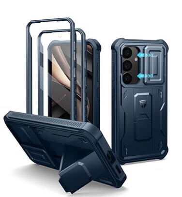 Dexnor for Samsung Galaxy S25 Case with Builtin Slide Camera Cover Screen Protector KickstandHeavyDuty Shockproof Rugged Case FullBody Bumper Protective Cover for Galaxy S252025Navy Blue