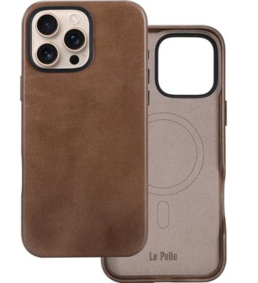 Le Pelle Handcrafted Premium Italian Leather Case for iPhone 16 Pro Max Compatible with Magsafe TwoTone Effect with Unique Patina Over Time Cocoa Brown